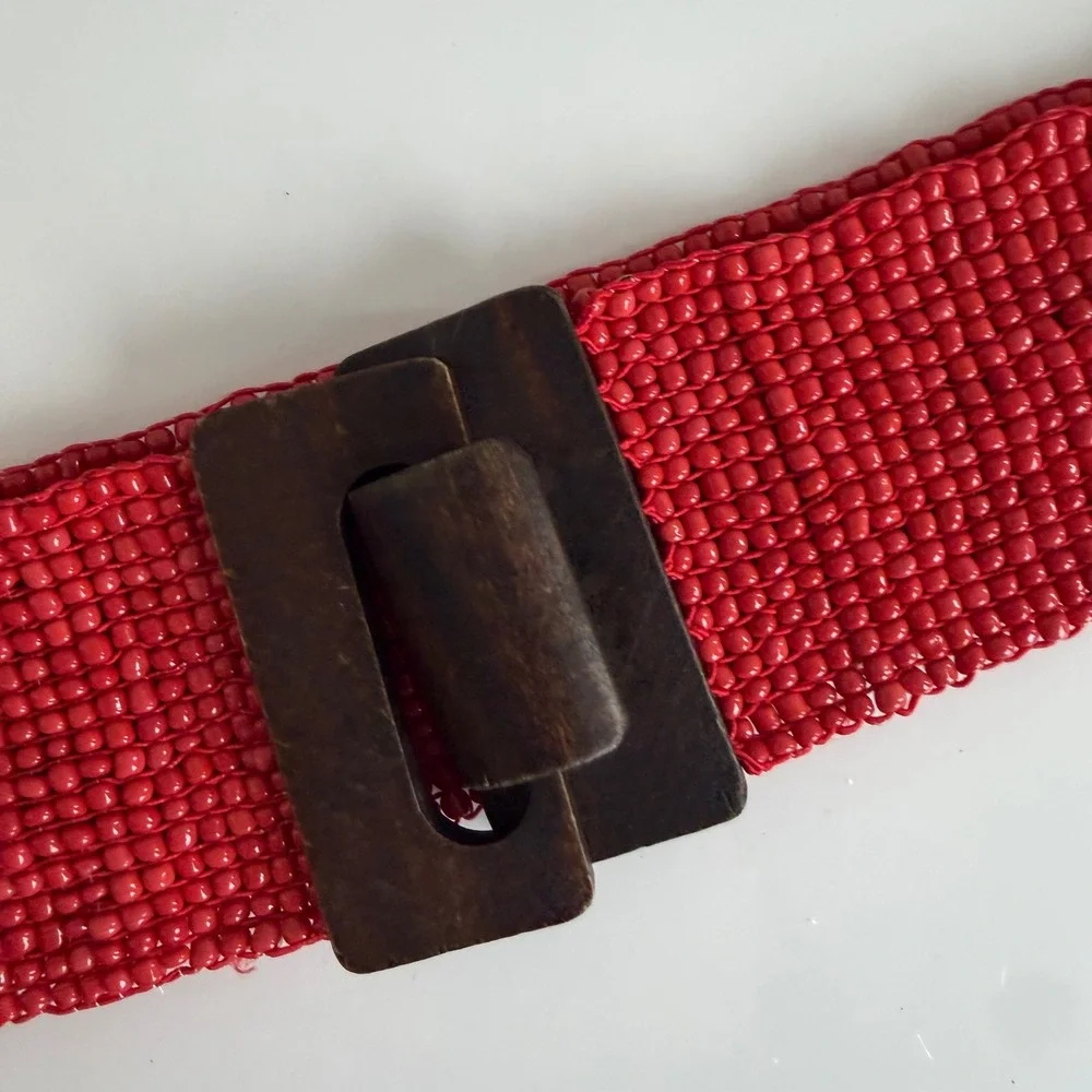 Beaded Belt with Wooden Buckle Detail‎